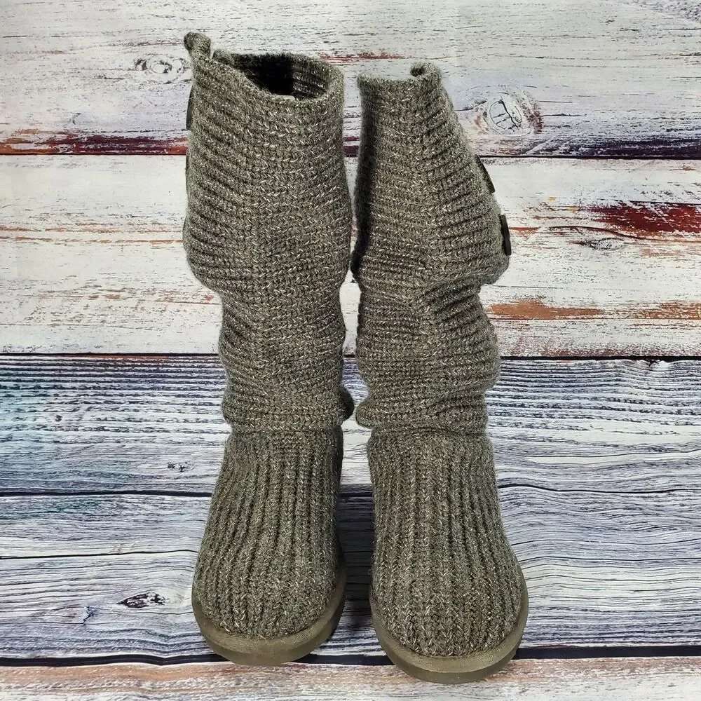 Ugg Classic Cardy Gray Knit Tall Winter Boots Women's Size 7